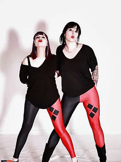 My sis and her gf,  jaw-dropping,  leggings,  stockings,  latex,