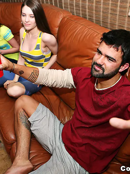 Relaxed college girl fuck with guys for tequila