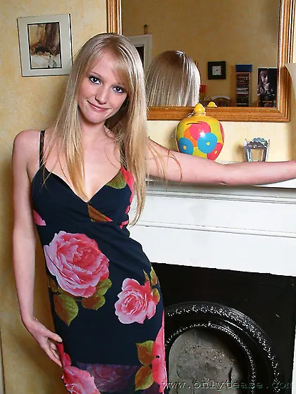 Nice blonde chickie Sharon posing in dress and lingerie by the f