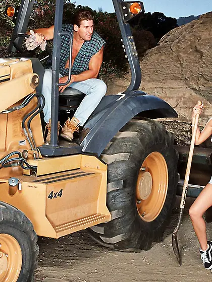 Horny brunette gal August Night strips outdoors and gets rammed