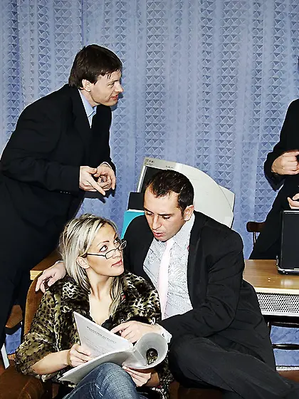 Dumb blonde secretary loads