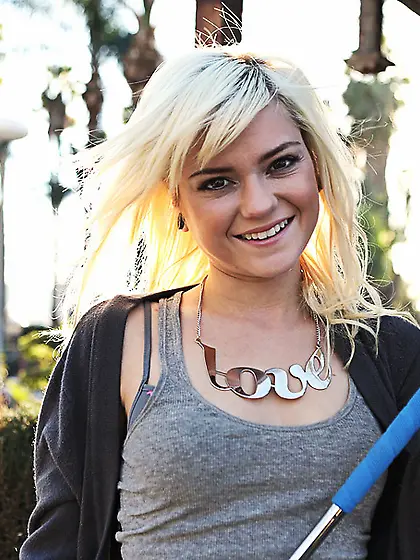 Teen blonde wearing blue