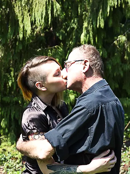 Tattooed teen gives blowjob to her old teacher before riding his