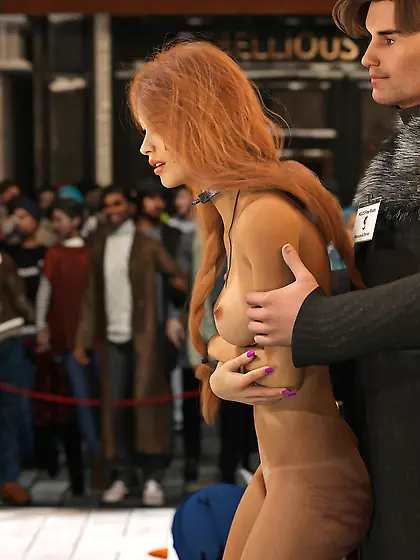 Nude redhead for sale at cold slave auction