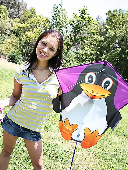 Sweet brunette girl Lexi Lynn with charming smile and tight puss