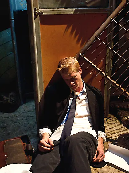 Blonde male slave sucking thick shecock