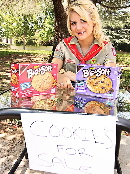 Blondie in a scout uniform gets shaved pussy and deep throat stu