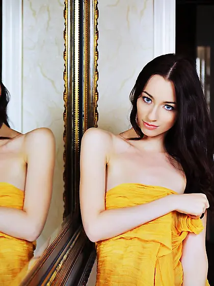 Cute slim brunette Zsanett Tormay shows her small tits and her s