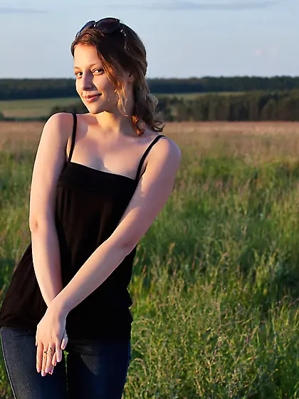 Cute girl in long socks decides to strip after taking a long wal