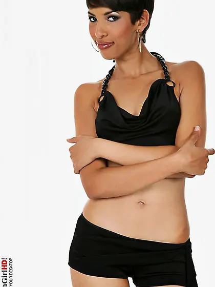 Short haired Latina beauty Jasmine Arabia is showing off her you