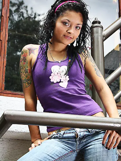 Pierced tongue bimbo curly