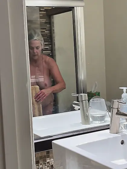 Wife unaware of pic taking getting out of shower