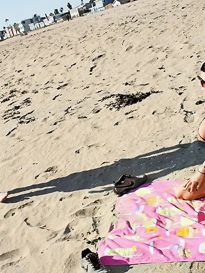 Hot brunette multicolor bikini