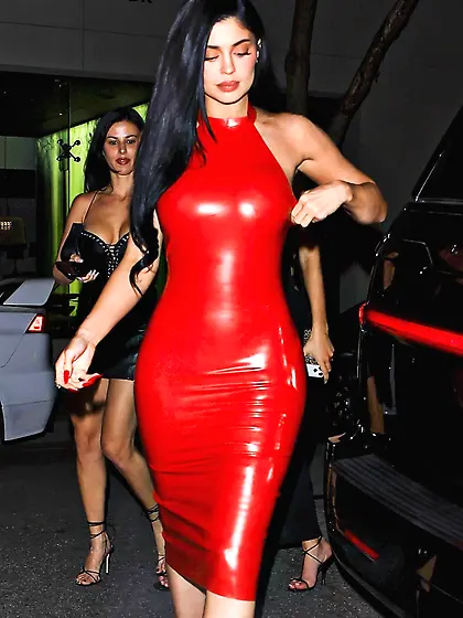 Kylie Jenner in a tight red dress