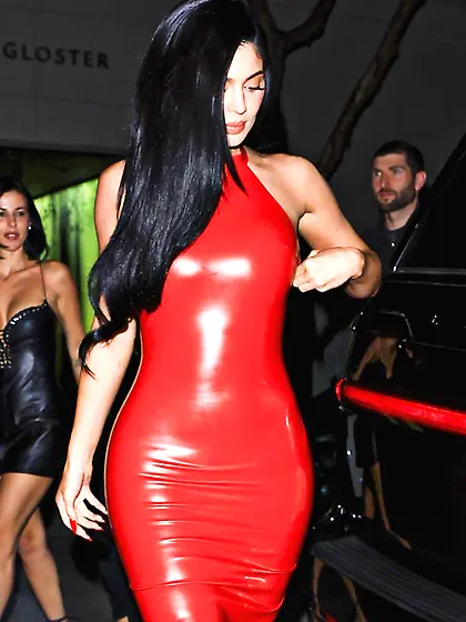 Kylie Jenner in a tight red dress