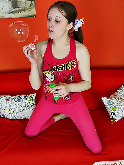 Pigtailed teen girl Shy Angela eats two cocks at once and gets d