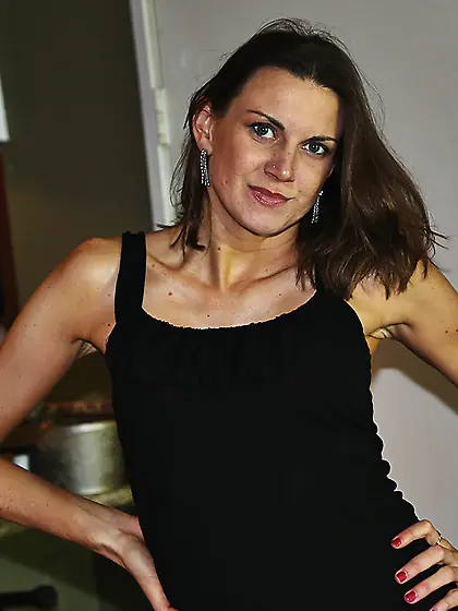 Slim MILF Valerie Voxx shows off her googly tits and plays with