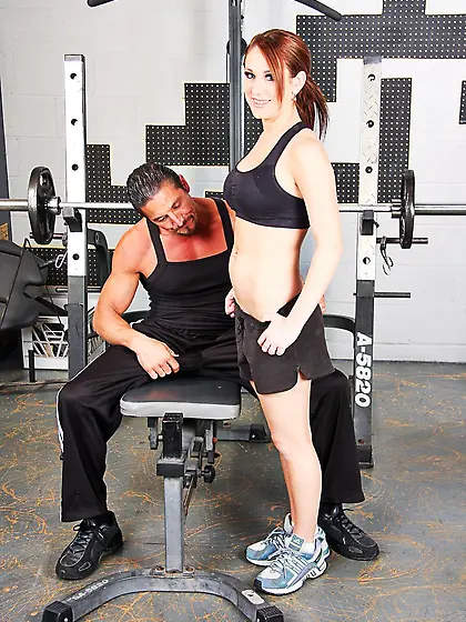 Ponytailed redhead dressed in black decides to fuck an older guy