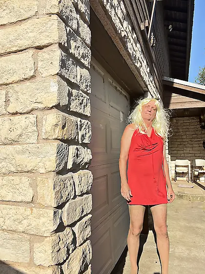 Michael P. at home panty hose, blonde, heels, dress