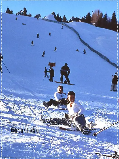 Janine Lindemulder and Jenteal on the ski slopes