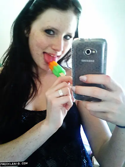 Enticing brunette chick with a naughty streak Freckles gets rid