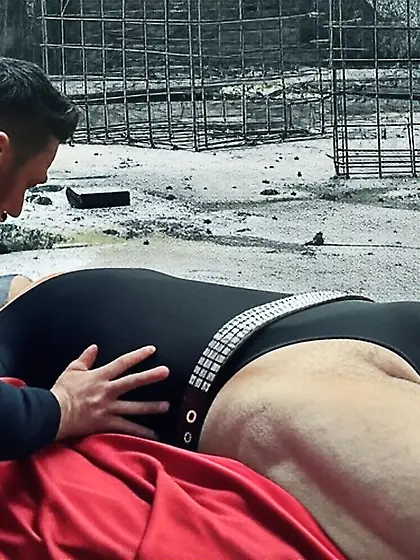 Black Superhero captured in netting.  KO and fondle