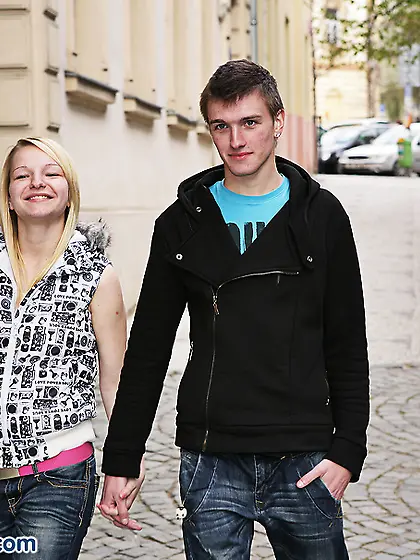 Slutty blonde teeny seduces