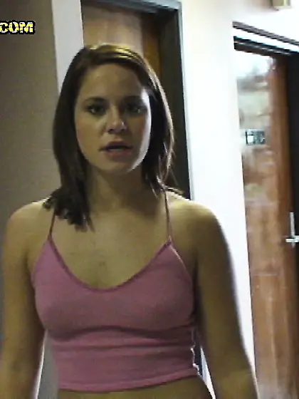 Cute teen gal Savannah Stern gets down on her knees and gives he