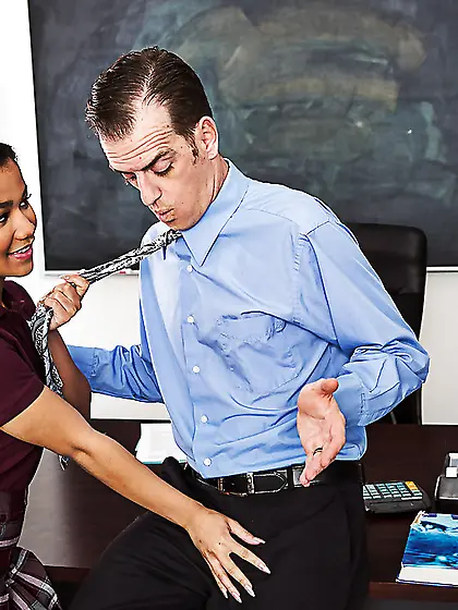 Teacher's dick becomes the first white for the pretty Ebony scho