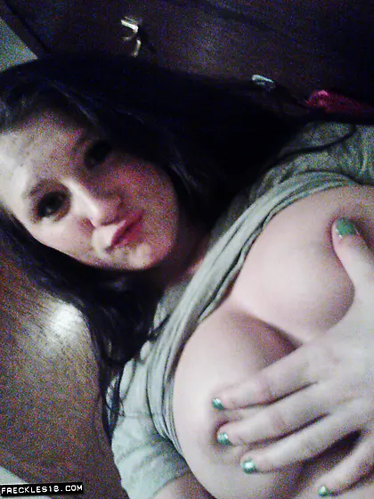 Freckles is a busty brunette who loves to show off her nice boob