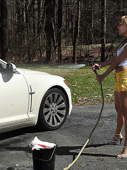 Charming whore Blue Angel is stripping and masturbating nub with