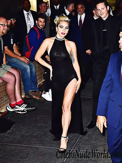 Lady Gaga Wearing A Black See Through Dress In NYC