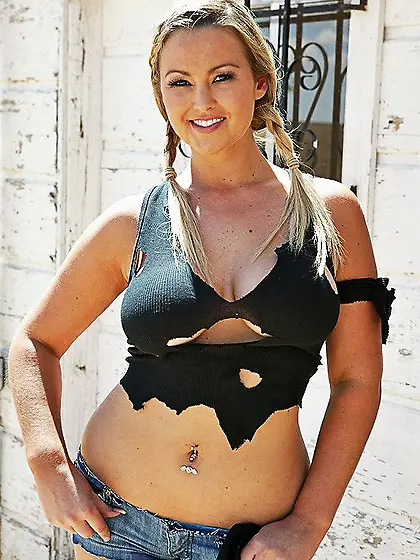 Horny blond babe,  Abbey Brooks posing along with her girlfriend