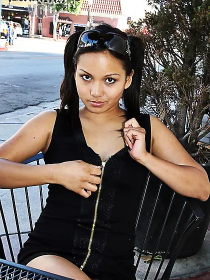 Naughty asian chick Lana Violet with hairless pussy does public