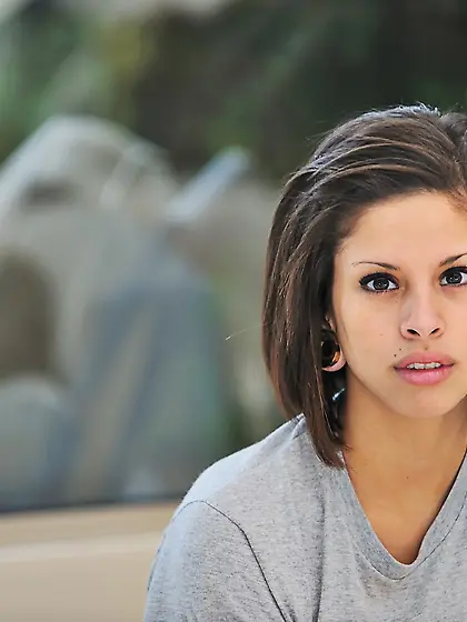 Busty teen cuttie Meilani FTV takes off her black bra and shows