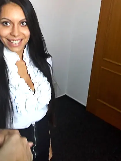 Swarthy brunette white blouse