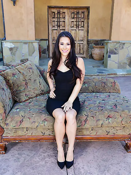 See-through black lingerie brunette riding that cock on a sofa