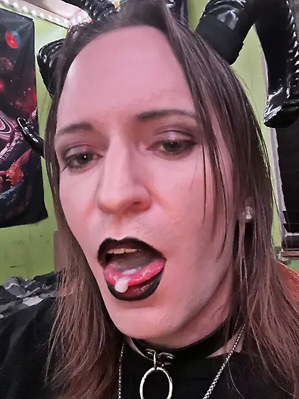Demon trans girl eating cum