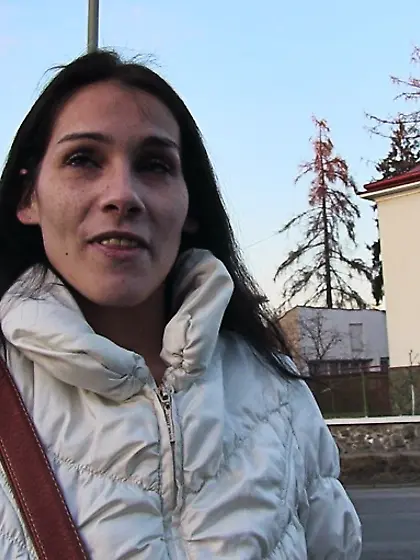 Brunette white coat pink