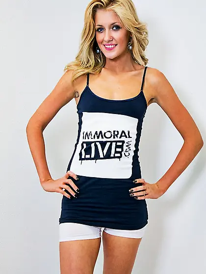 Blonde bombshell slides blue