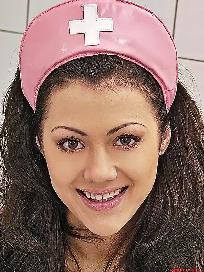 Leggy european nurse Priscilia Nubiles in pink latex uniform sed