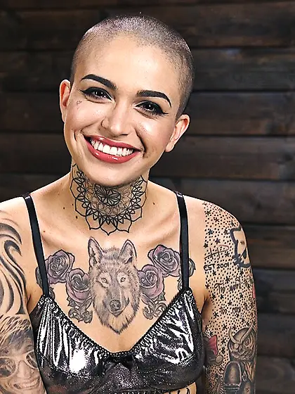 Freaky tattooed sub brutally pounded by machine