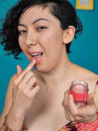 Brunette playing with her pussy and her Sailor Moon toy