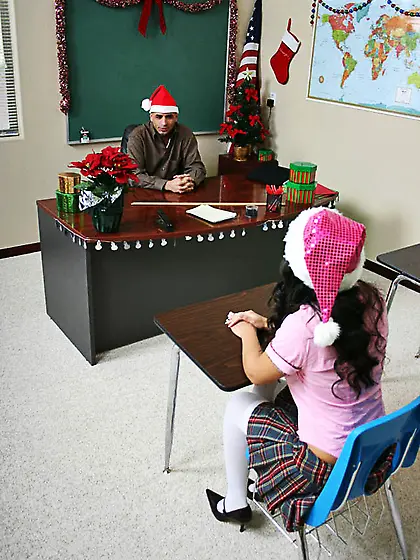 Sultry brunette schoolgirl santas