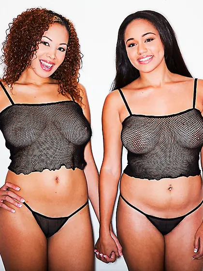Fishnet big tits lesbian
