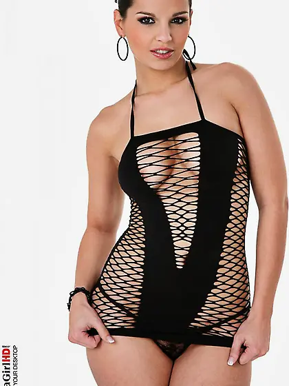 Salacious brunette girl Eve Angel posing in black lingerie and a