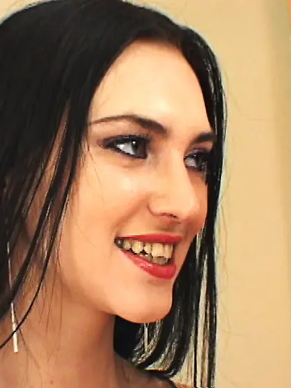 Brunette red fishnets stripper