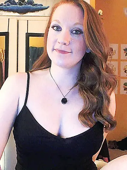 Big boobed redhead Lucy OHara squeezes her boobs and dildos her