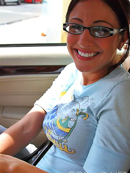 Cute redhead with glasses comes to the woods to demonstrate her