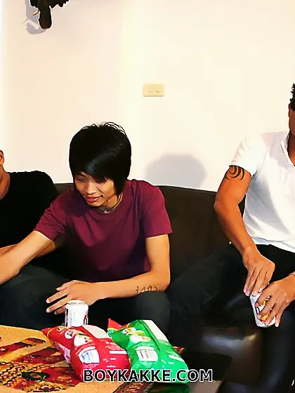 Gorgeous asian dudes sits